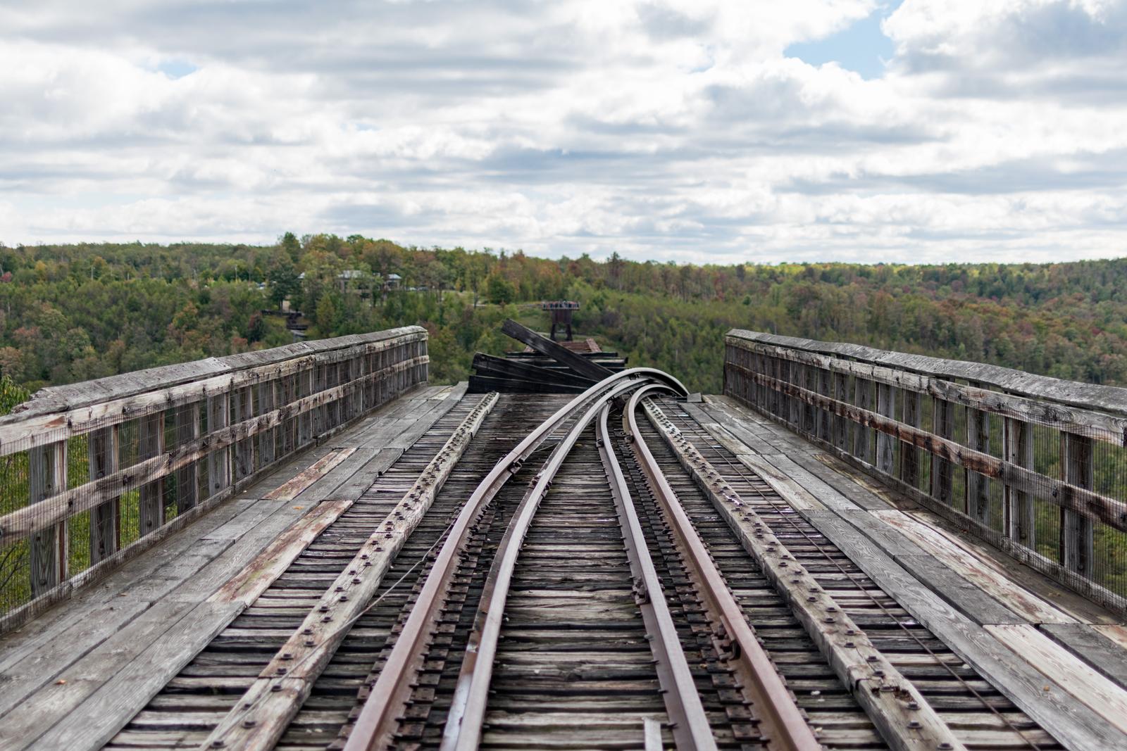 The Kinzua Bridge was the tallest railroad bridge in the world when it was finished in 1882. One night, the support structure was left unbolted from the foundation during a period of extended maintenance. A tornado rolled through that night, collapsing the middle portion of the bridge. Today the Kinzua Bridge is a State Park.