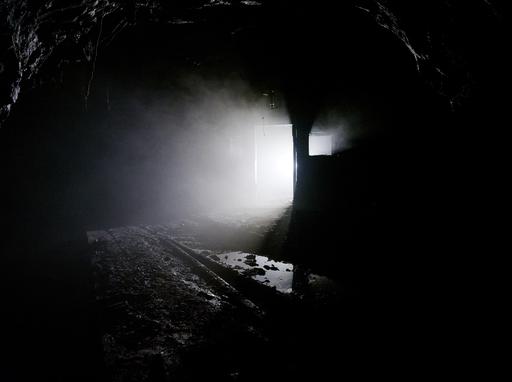 A smoky mine hospital lies abandoned.