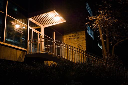 The entrance to the Kunkle Lounge and the 1957 portion of Sackett; shortly before Sackett went dark for partial demolition.