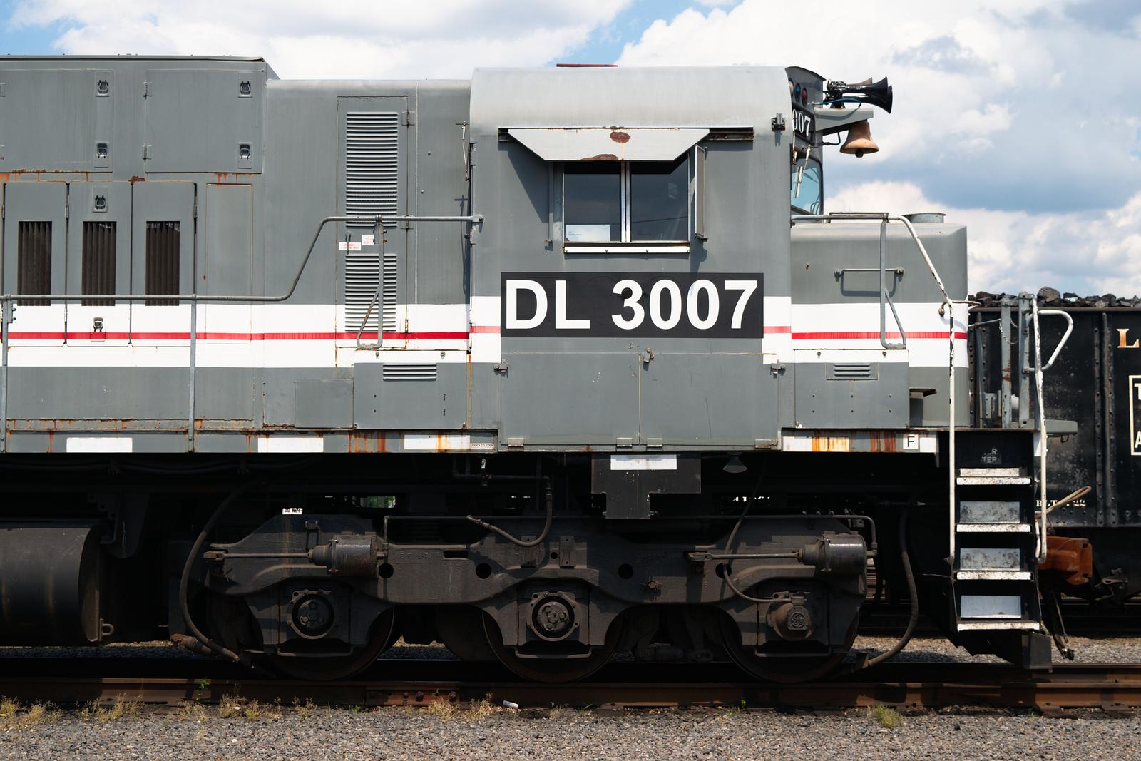 Delaware Lackawanna no. 3007 sits idle at Steamtown.