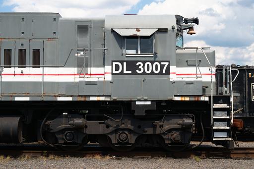 Delaware Lackawanna no. 3007 sits idle at Steamtown.