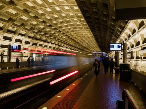 A WMATA subway train departs Washington DC's Gallery Place station.